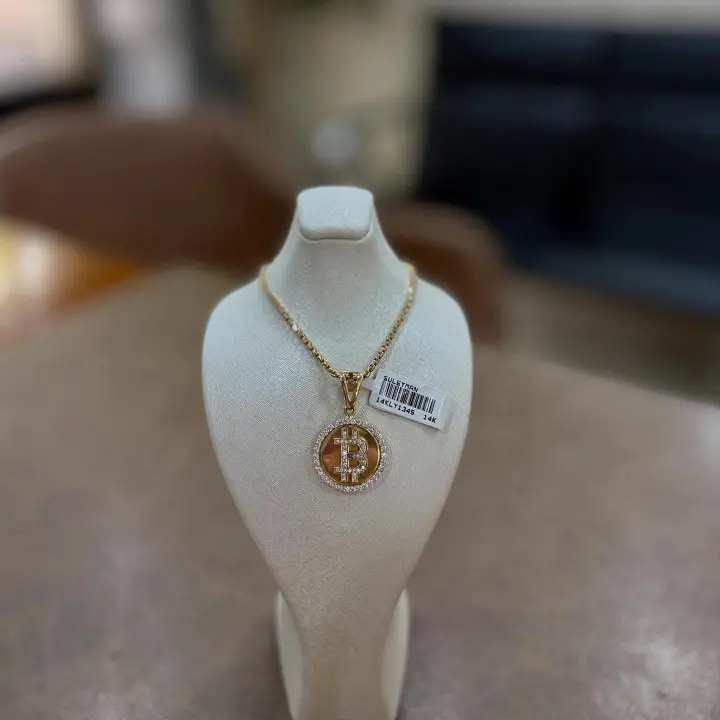 14 Ayar Altın Bitcoin Kolye Ucu ve Zincir