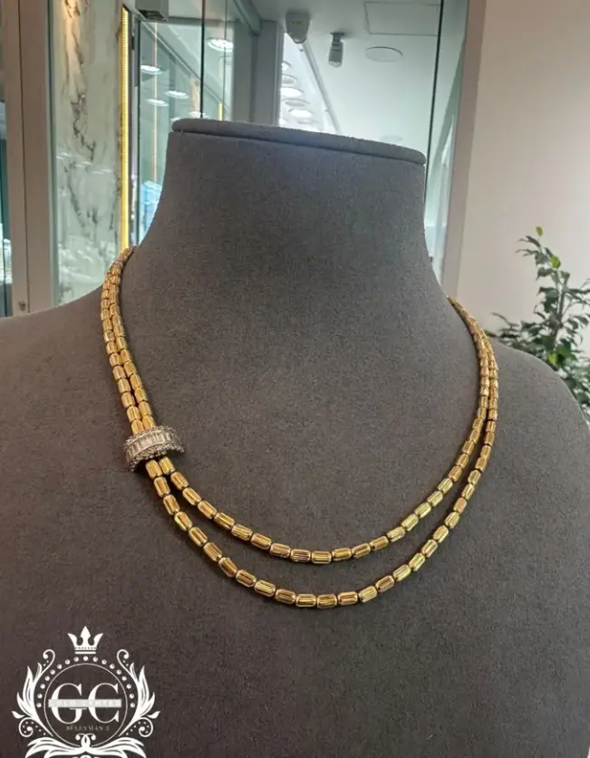 Çift Sıra Altın Boncuklu Pırlanta Kolye - Karşıyaka İzmir Kuyumcu Gold Center Süleyman Pırlanta