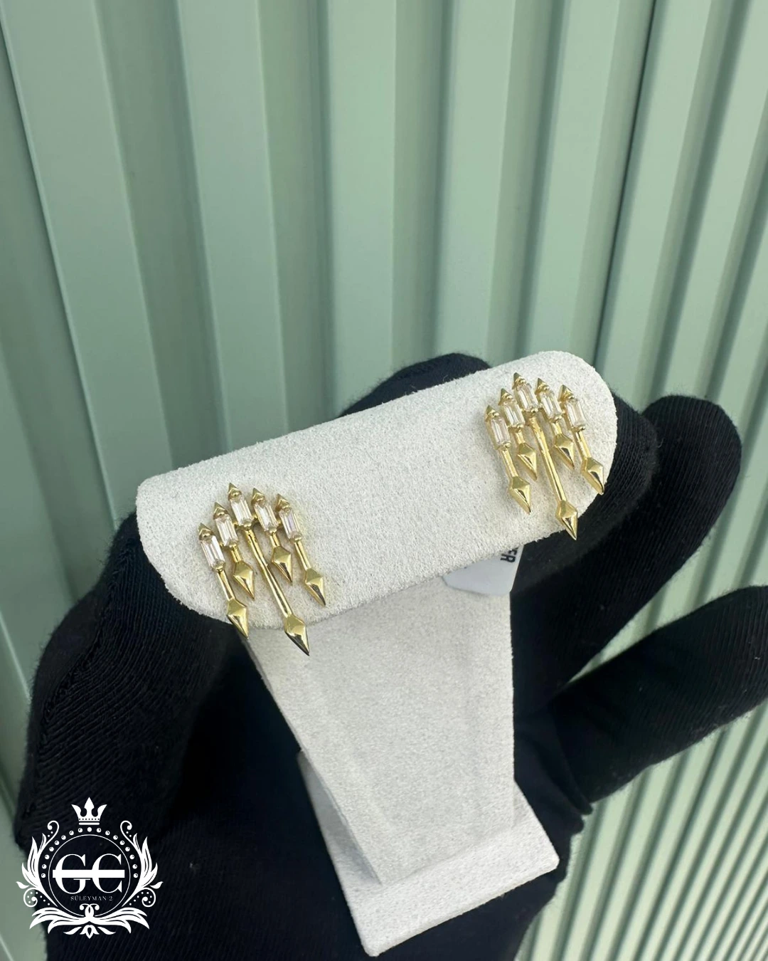 Geometrik Baget Taşlı Altın Küpe - Karşıyaka İzmir Kuyumcu Gold Center Süleyman Pırlanta