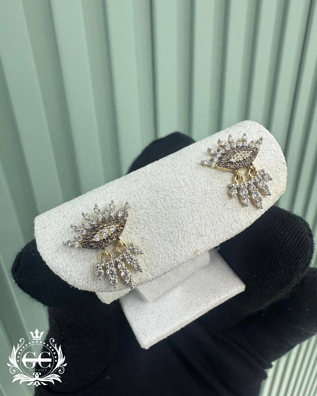 Göz Figürlü Taşlı Sallantılı Altın Küpe - Karşıyaka İzmir Kuyumcu Gold Center Süleyman Pırlanta