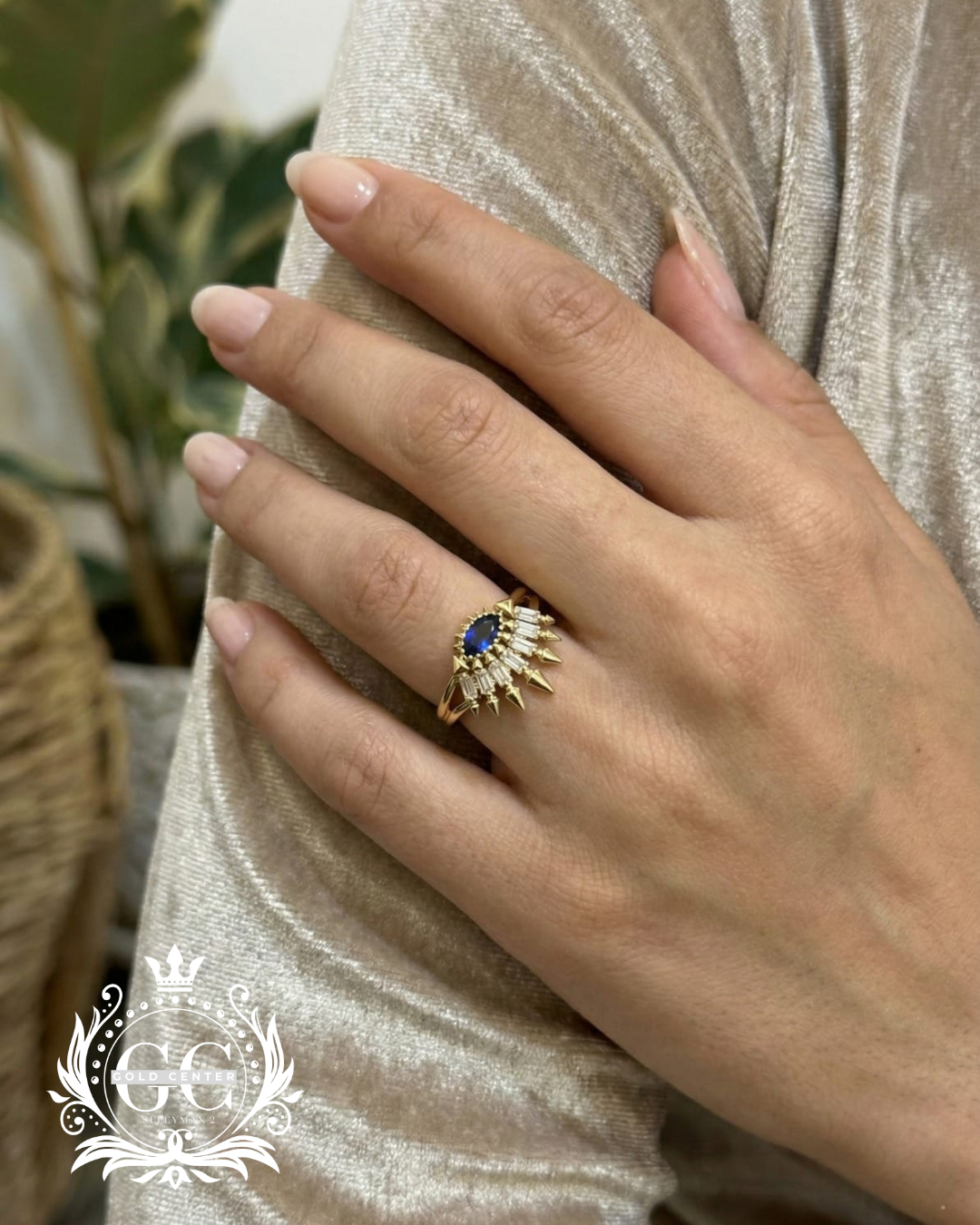 Safir Pırlanta Sunburst Altın Yüzük - Karşıyaka İzmir Kuyumcu Gold Center Süleyman Pırlanta