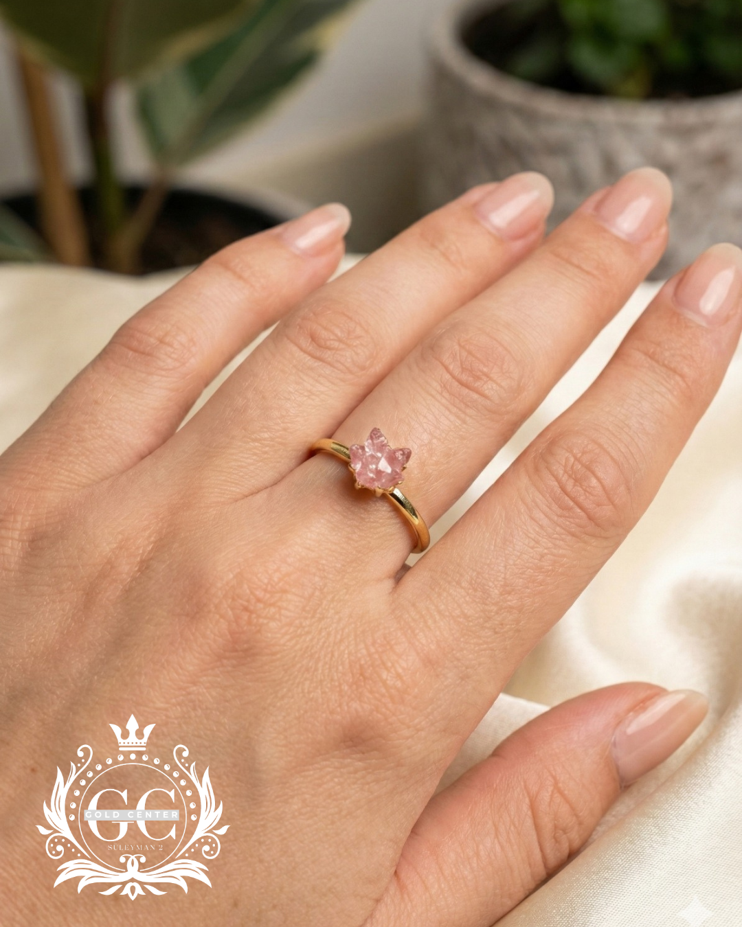 Pembe Kuvars Lotus Kesim Altın Yüzük - Karşıyaka İzmir Kuyumcu Gold Center Süleyman Pırlanta