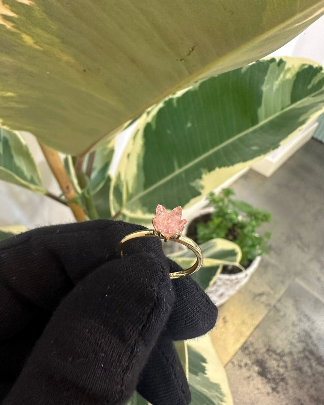 Doğal Pembe Kristal Lotus Altın Yüzük - Karşıyaka İzmir Kuyumcu Gold Center Süleyman Pırlanta