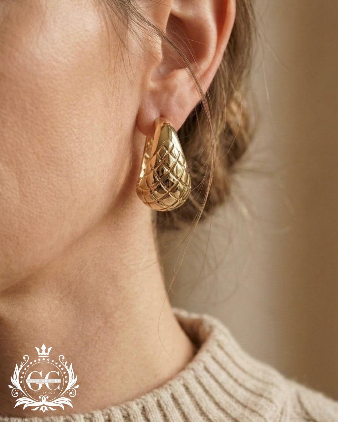 Kabartmalı Şişkin Altın Damla Küpe - Karşıyaka İzmir Kuyumcu Gold Center Süleyman Pırlanta