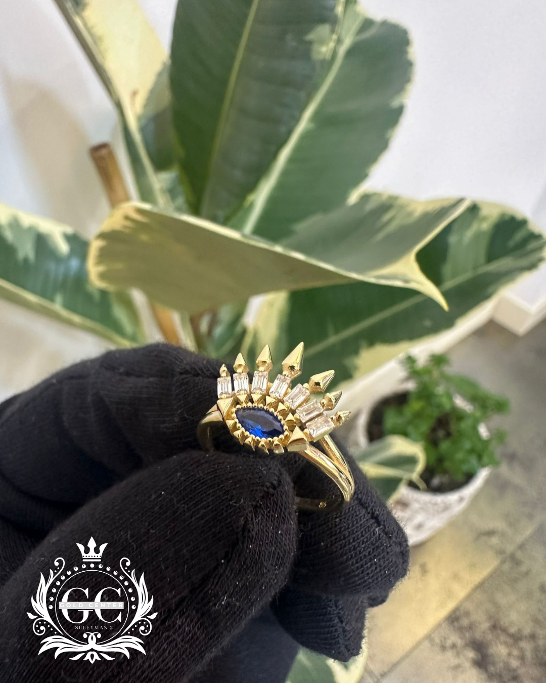 Taç Model Mavi Safir Baget Altın Yüzük - Karşıyaka İzmir Kuyumcu Gold Center Süleyman Pırlanta