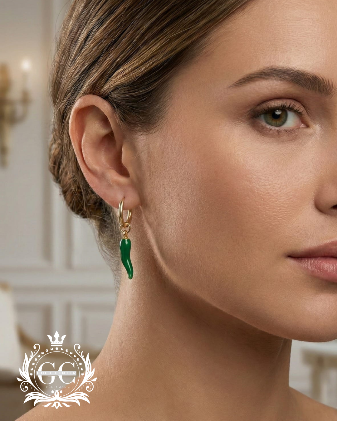 Yeşil Biber Figürlü Altın Halka Küpe - Karşıyaka İzmir Kuyumcu Gold Center Süleyman Pırlanta