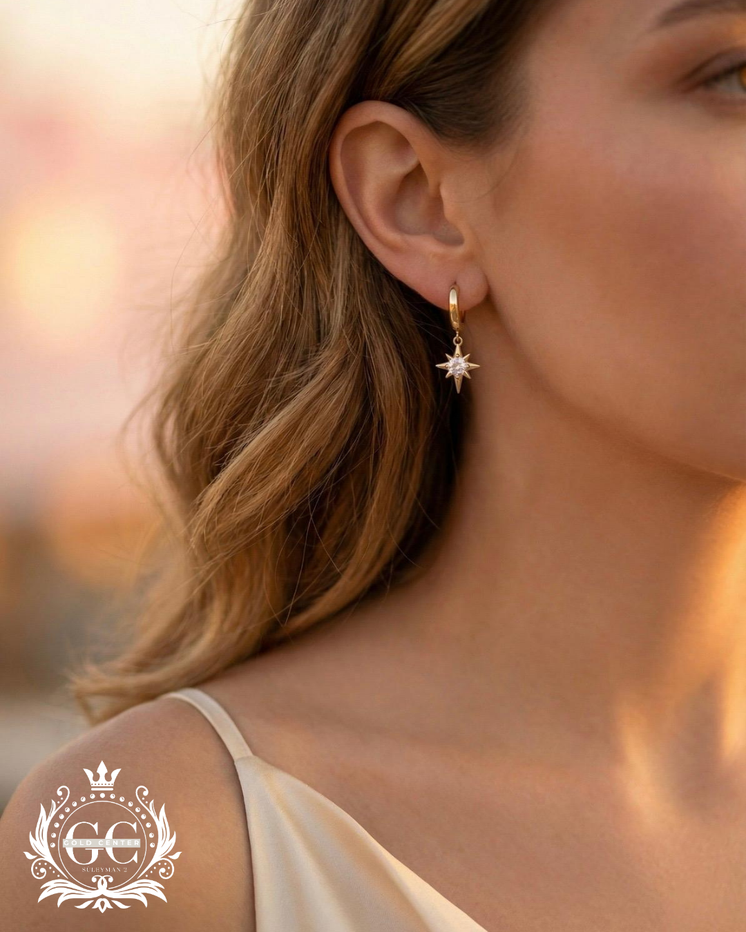 Zarif Altın Yıldız Sallantılı Küpe - Karşıyaka İzmir Kuyumcu Gold Center Süleyman Pırlanta